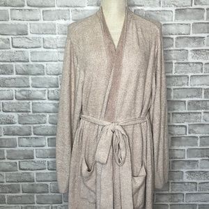 Barefoot Dreams Cozy Chic Lite robe with  2 pockets and sash. Pale pink. 3x.